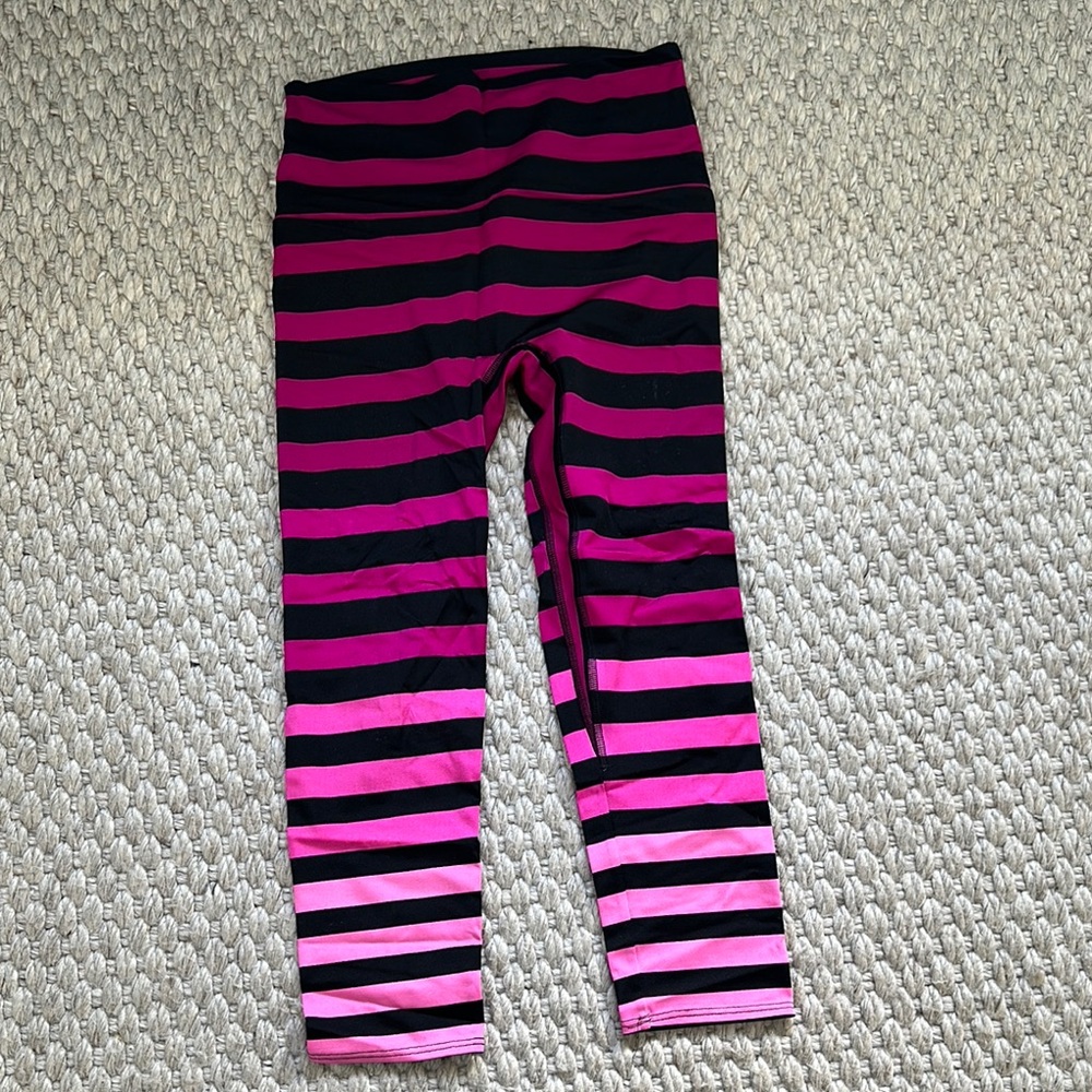 K-DEER Pink and Black Striped Leggings